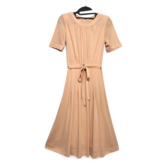 Vintage Mirage Peach Pleated Fit & Flare Midi Dress - Picture 3 of 14